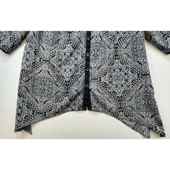 Catherine's Women's Bandana Button Up Shirt Size 0X Black White Geo Streetwear - Picture 4 of 12